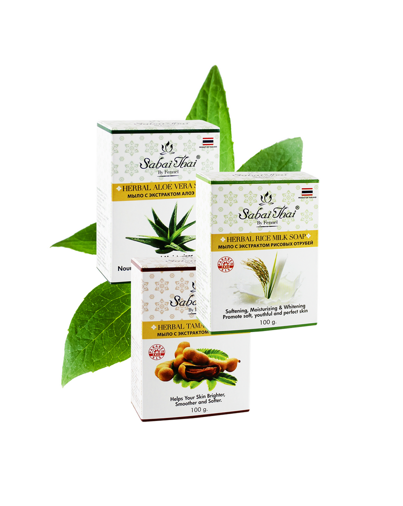 SABAI THAI Herbal Aloe Vera, Rice Milk and Tamarind Soap Bar, 3x100g